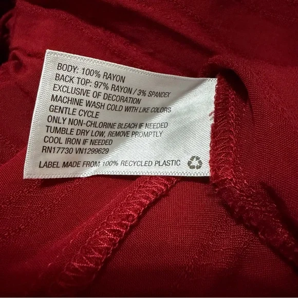 Knox Rose Embroidered V-neck Top Long Sleeves Boho Peasant Size Small Deep Red B - Picture 7 of 11